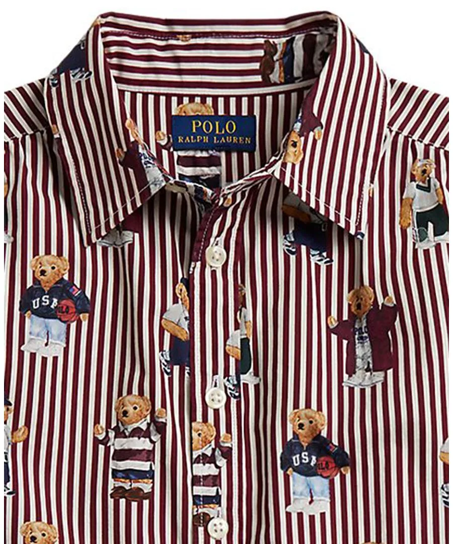 Платье-рубашка хлопковое с принтом Polo Bear Polo Ralph Lauren, Bear Stripe — фото 3