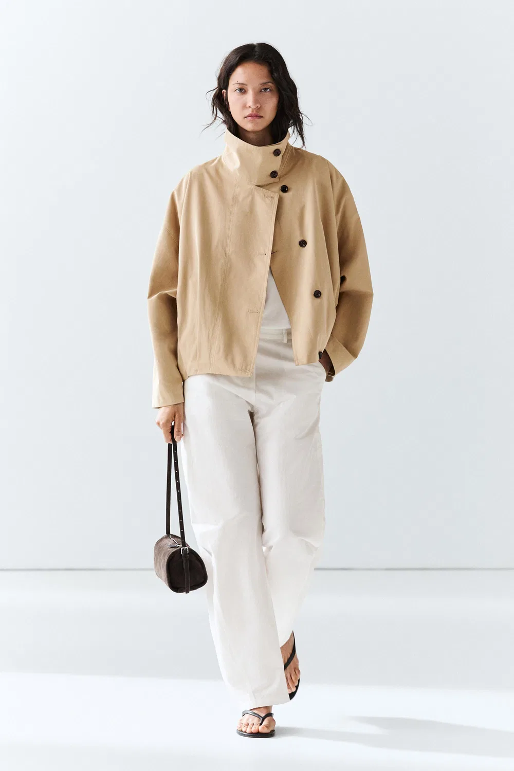 Бомбер Massimo Dutti, с плиссированным воротником-стойкой, бежевый — фото 2