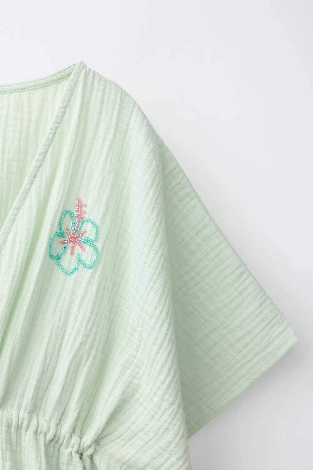 Кафтан с бисером и изображением гибискуса ZARA, Washed Green — фото 3