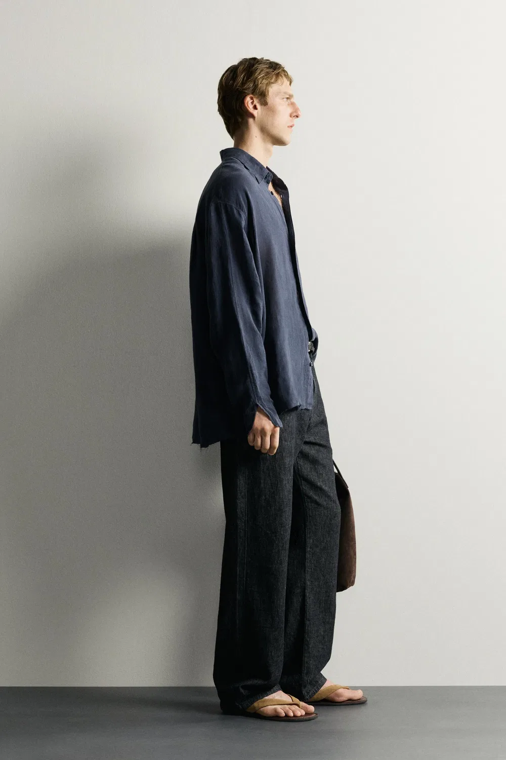 Рубашка 100% лен, легкая, свободного кроя. ZARA, Blue — фото 4