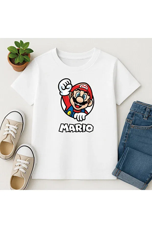 Детское для девочек хлопковое футболка Super mario crew neck Svart Wear, White