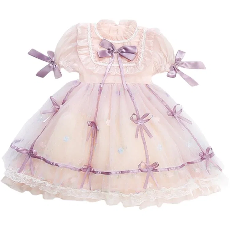 Детское платье для девочек хлопковое Lanza, Pink Dress+Hair Accessory — фото 3