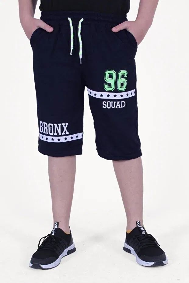 Детские шорты для мальчиков с принтом Bronx Text Printed Fyk Kids, Navy Blue — фото 2