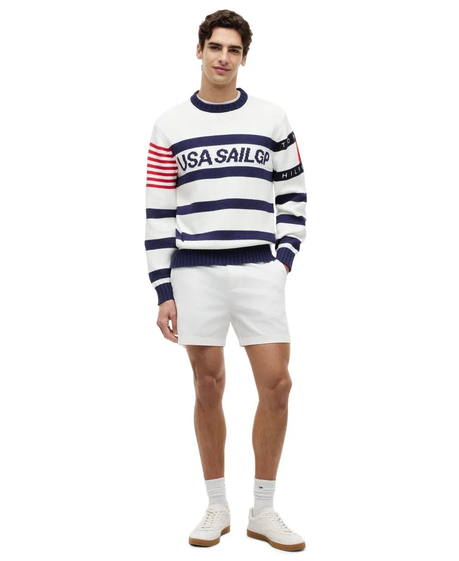 Свитер с круглым вырезом, классический полосатый дизайн Tommy Hilfiger, Ecru Navy