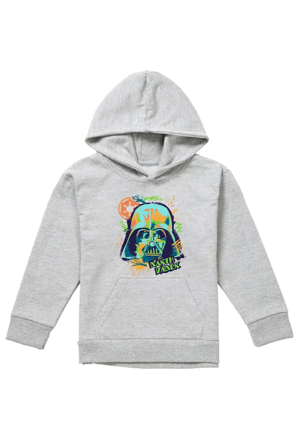 Детский худи с принтом Star Wars 90s Vader Youth Kids Pull-over Hoodie Disney, Grey — фото 4