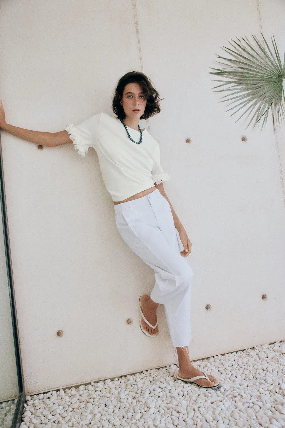 Хлопковая футболка с оборками ZARA, White