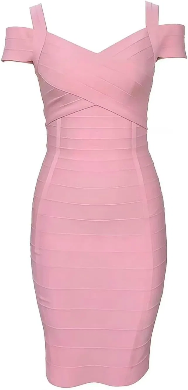Женское облегающее платье с открытыми плечами Bodycon, Pink