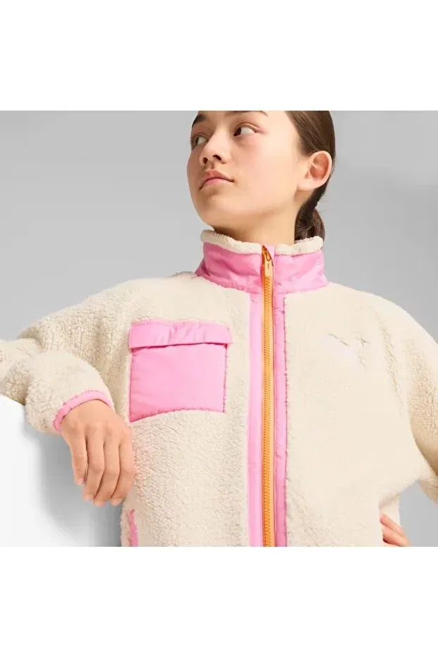 Детское пальто для девочек с капюшоном Hybrid Sherpa Jacket Puma, Ecru — фото 4