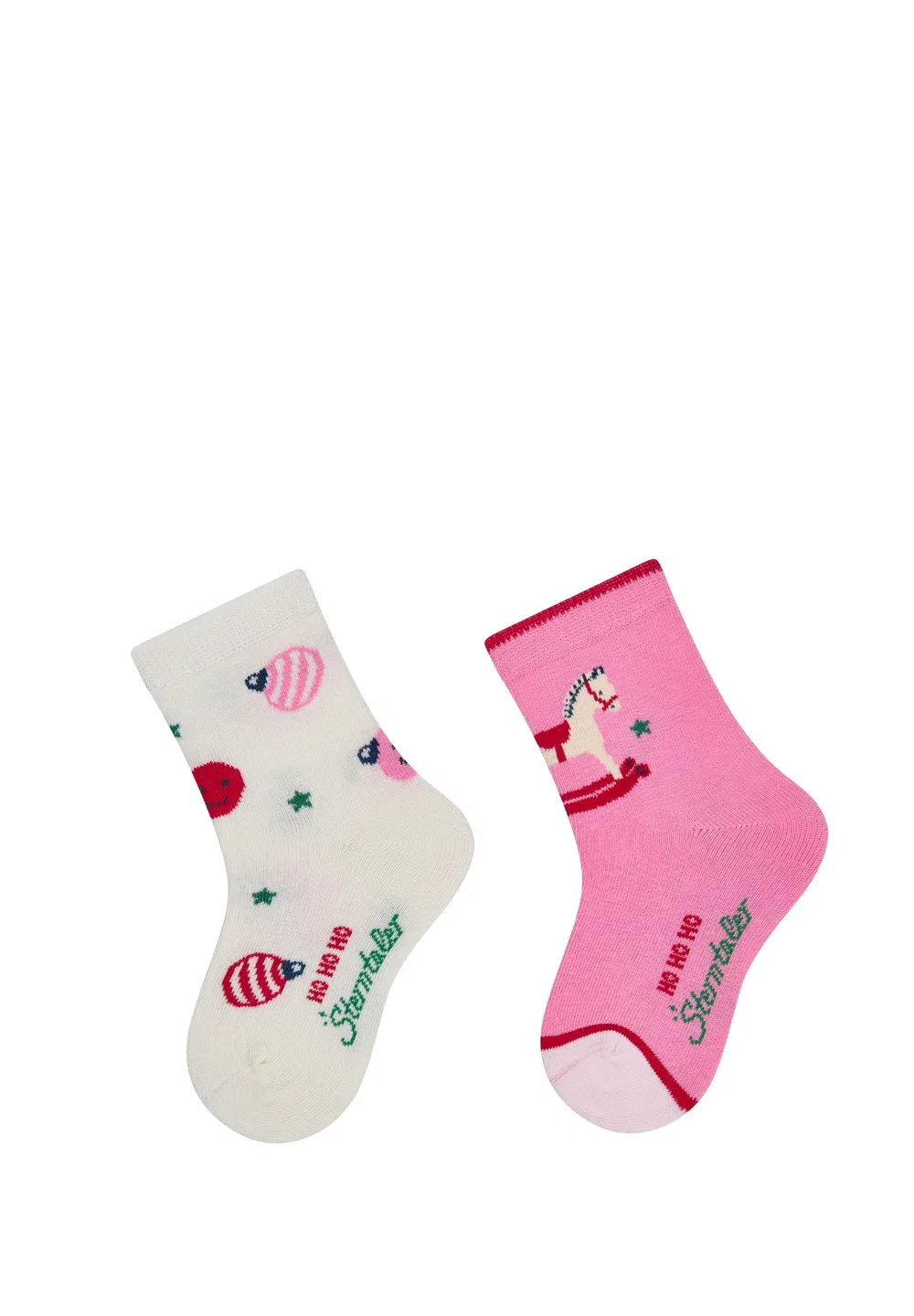Socken 2er Pack weihnachtskugeln und schaukelpferd mit bündchen унисекс - носки Sterntaler, Ecru