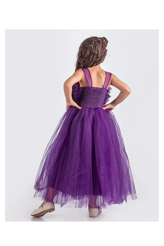 Детское платье для девочек без рукавов Sapes model back gipeli tulle girls' strap satin evening dress mnk0618 Mnk Baby&Kids, Purple — фото 3