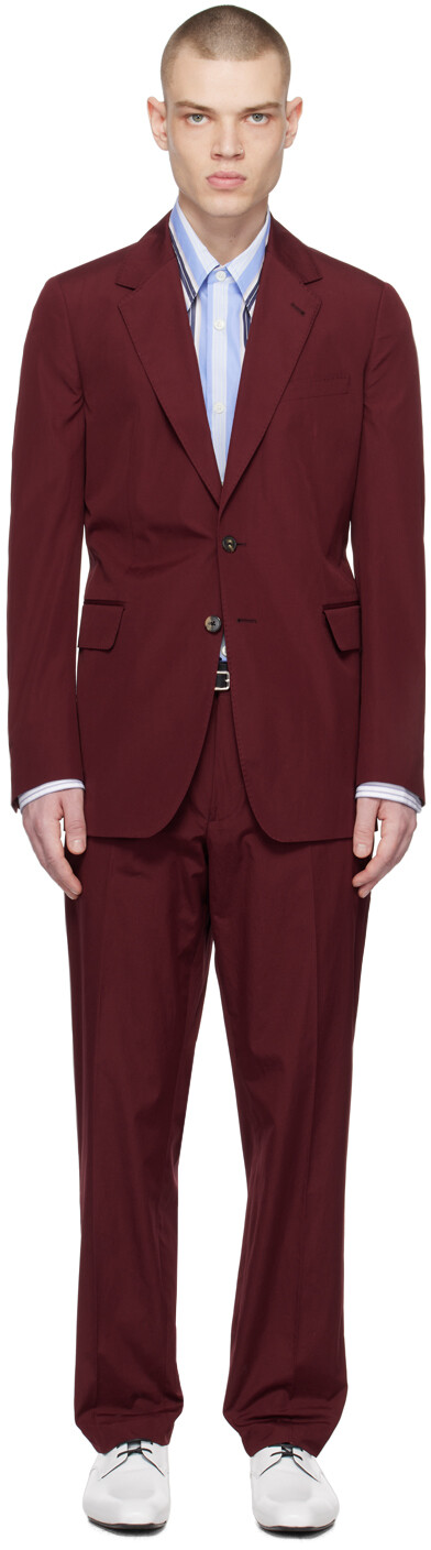 

Бордовый костюм с двумя пуговицами Dries Van Noten