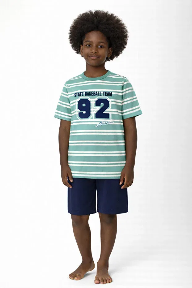 Детский пижамное комплект для мальчиков хлопковый с принтом Striped Waiter Boy Cirilo, Green — фото 2