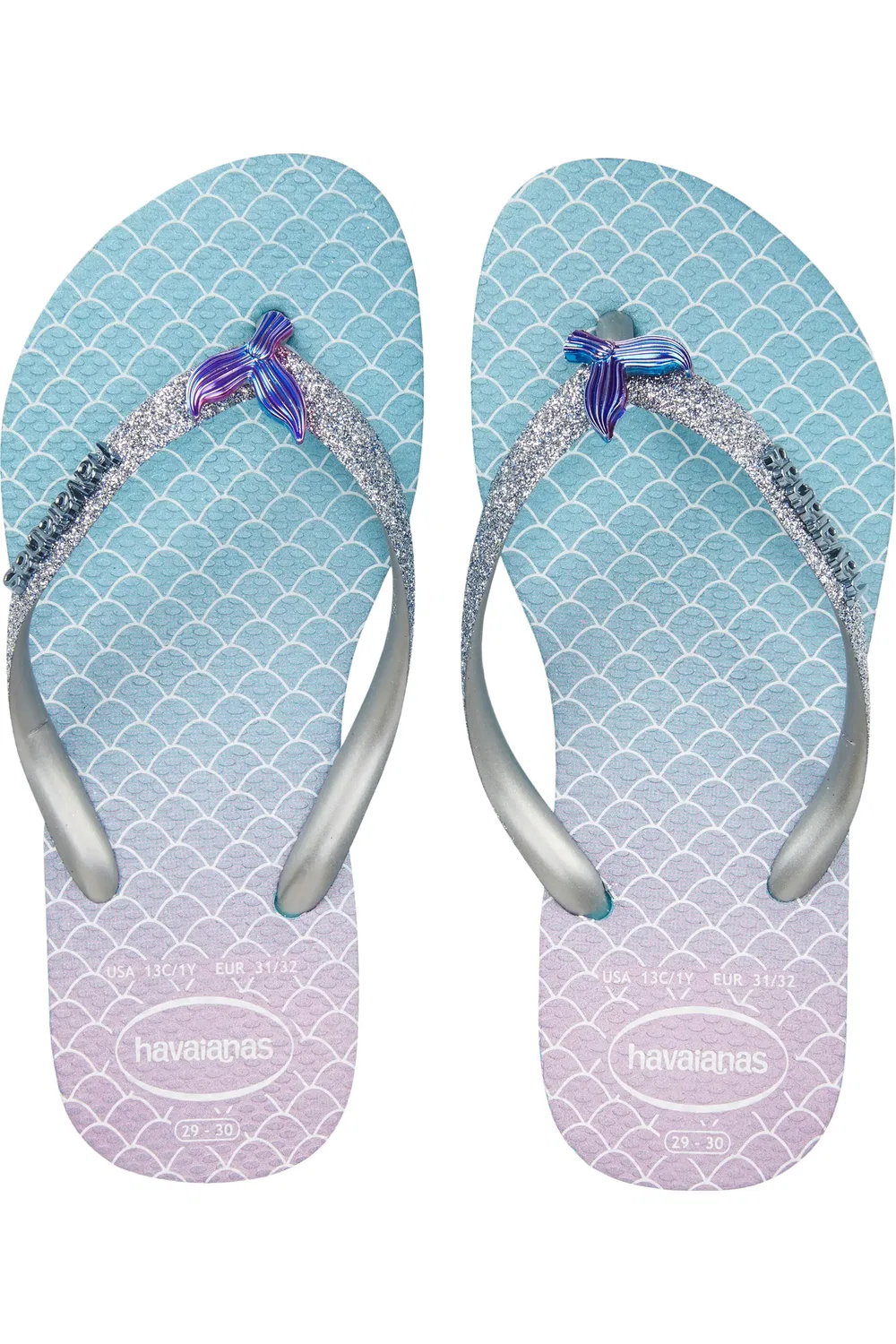 Детские сандалии шлепанцы с блестками и единорогом Slim Glitter Unicorn Havaianas, синий