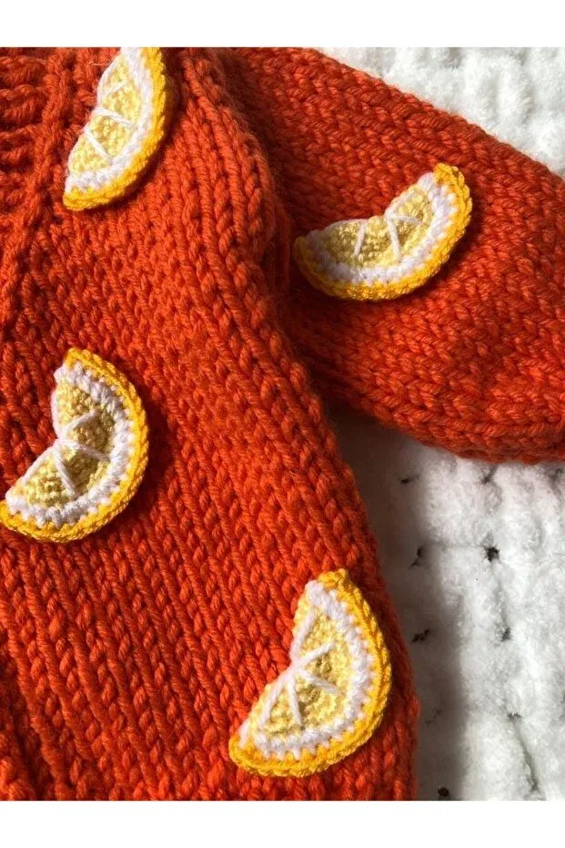 Детский кардиган с принтом Hand Knitted Children's Lemon Slice Cardigan Selfstore, Orange — фото 3