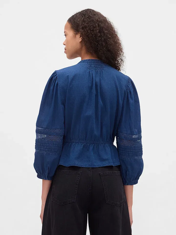 Женская приталенная блуза с круглым вырезом GAP, Blue — фото 2