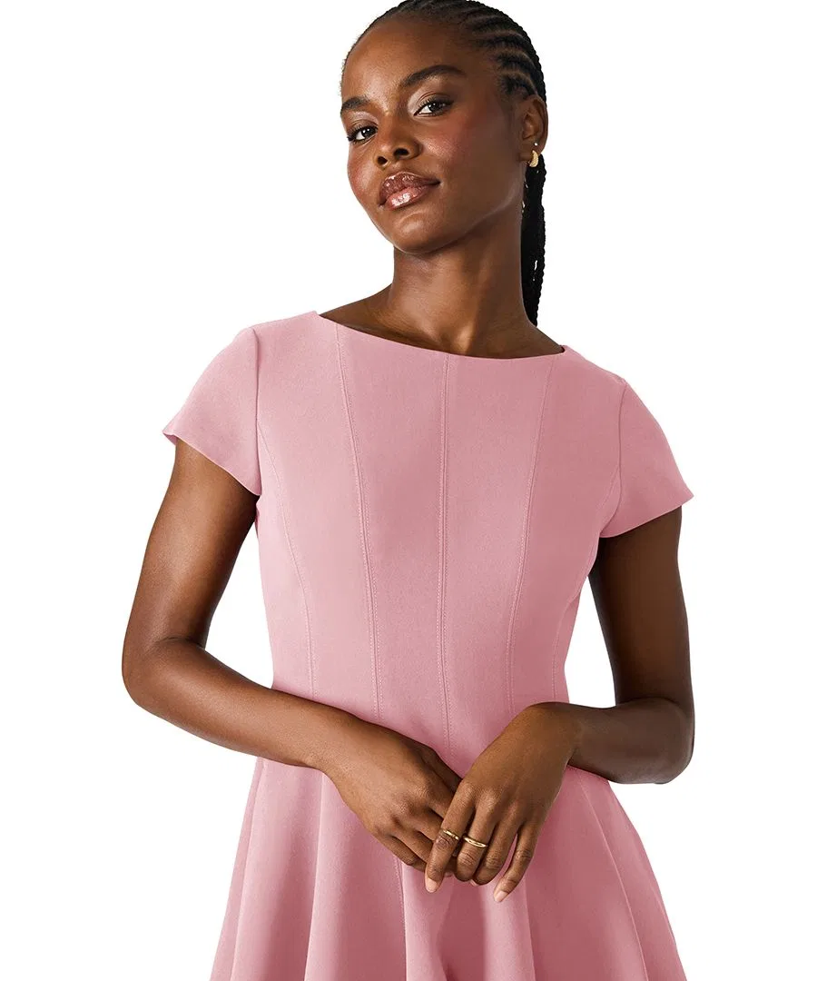 Платье-трапеция мини Nili Boat Neck Short-Sleeve Fit & Flare Short Dress Steve Madden, Sugar Cora — фото 3