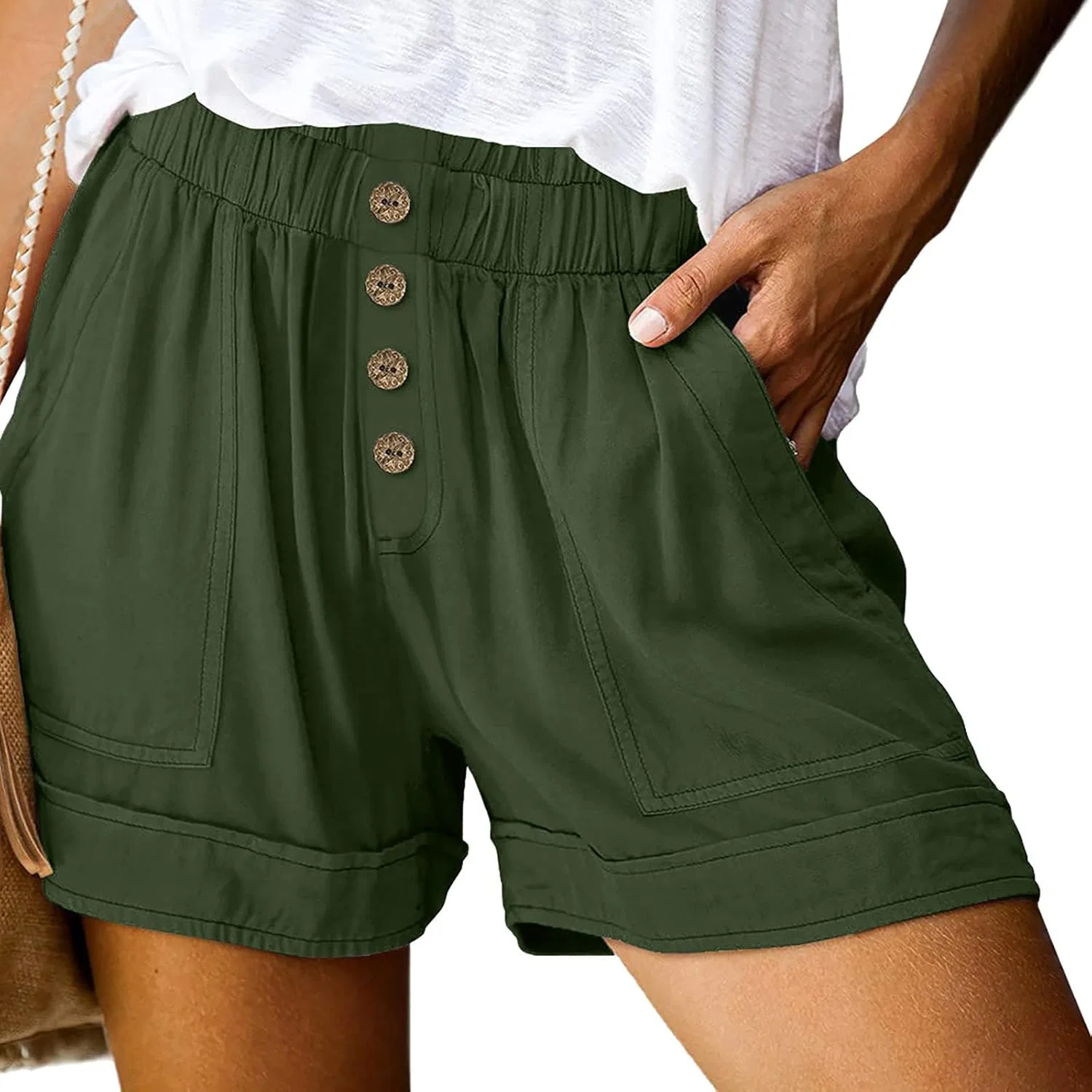 Женские шорты с высокой талией Casual, Army Green