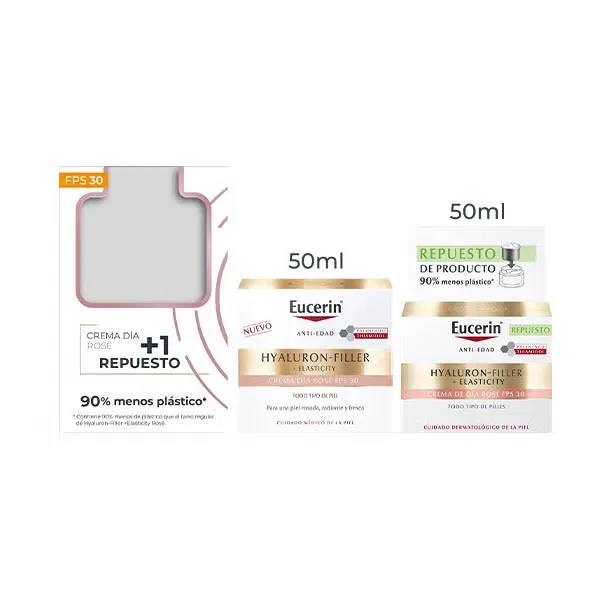 Крем дневной с SPF 30 + рефил с комплексом коллагена и эластина для лица Pack Hyaluron Filler Elasticity Rosé SPF30 EUCERIN — фото 2