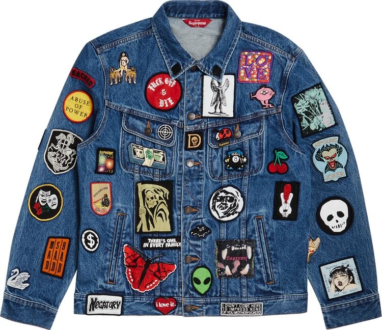 

Куртка Supreme Patches Denim Trucker Jacket 'Blue', синий