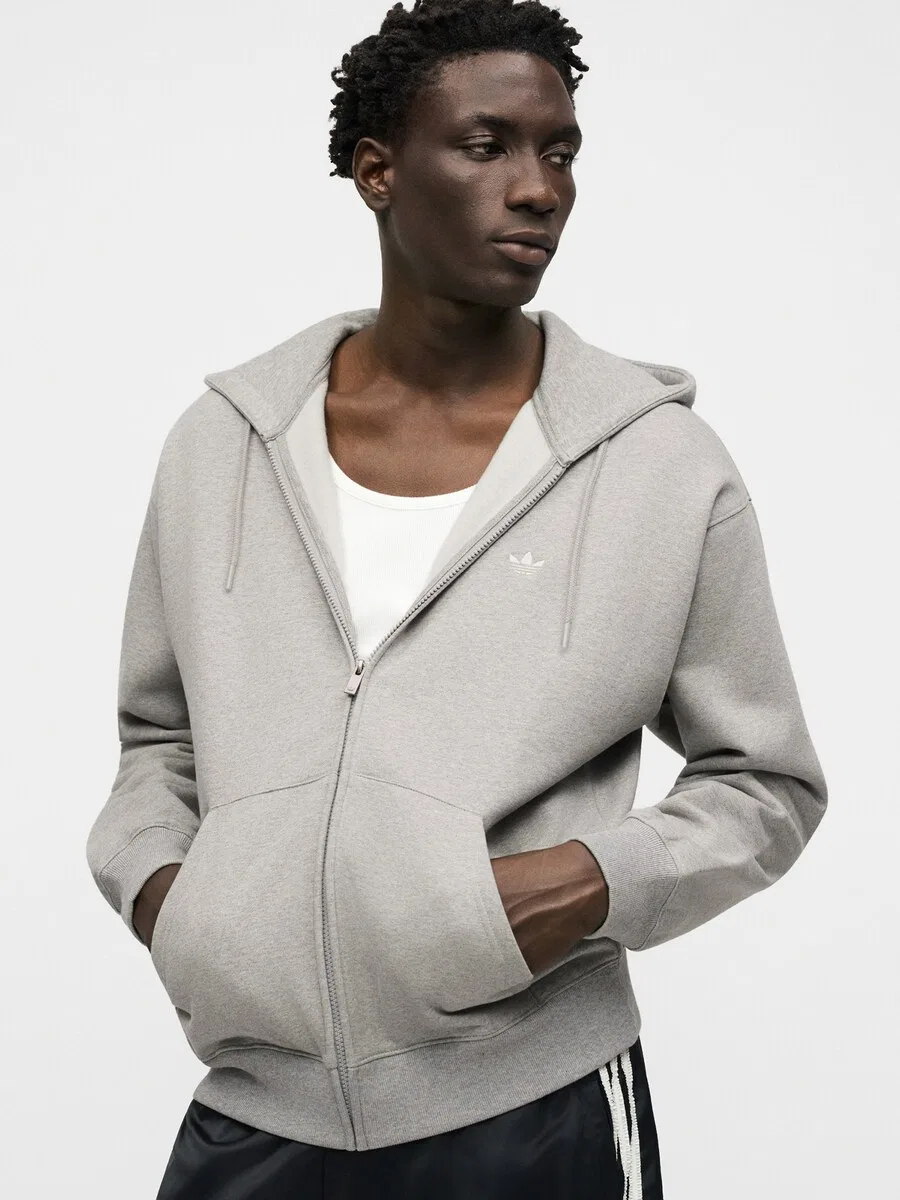 Худи на молнии ADIDAS ORIGINALS 'Trefoil Essentials' серого цвета — фото 3
