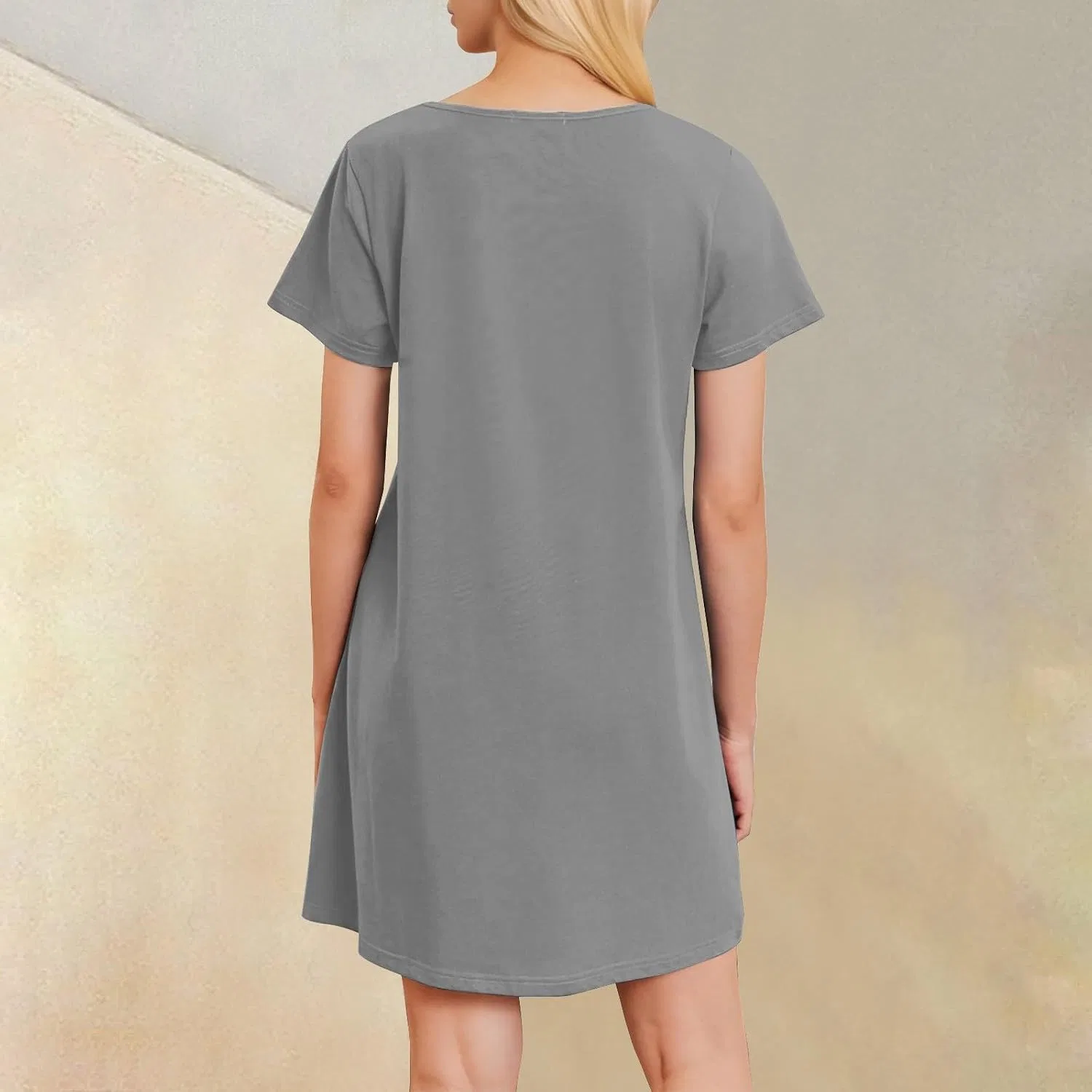 Женское летнее платье мини с коротким рукавом, Simple, Light Gray — фото 4