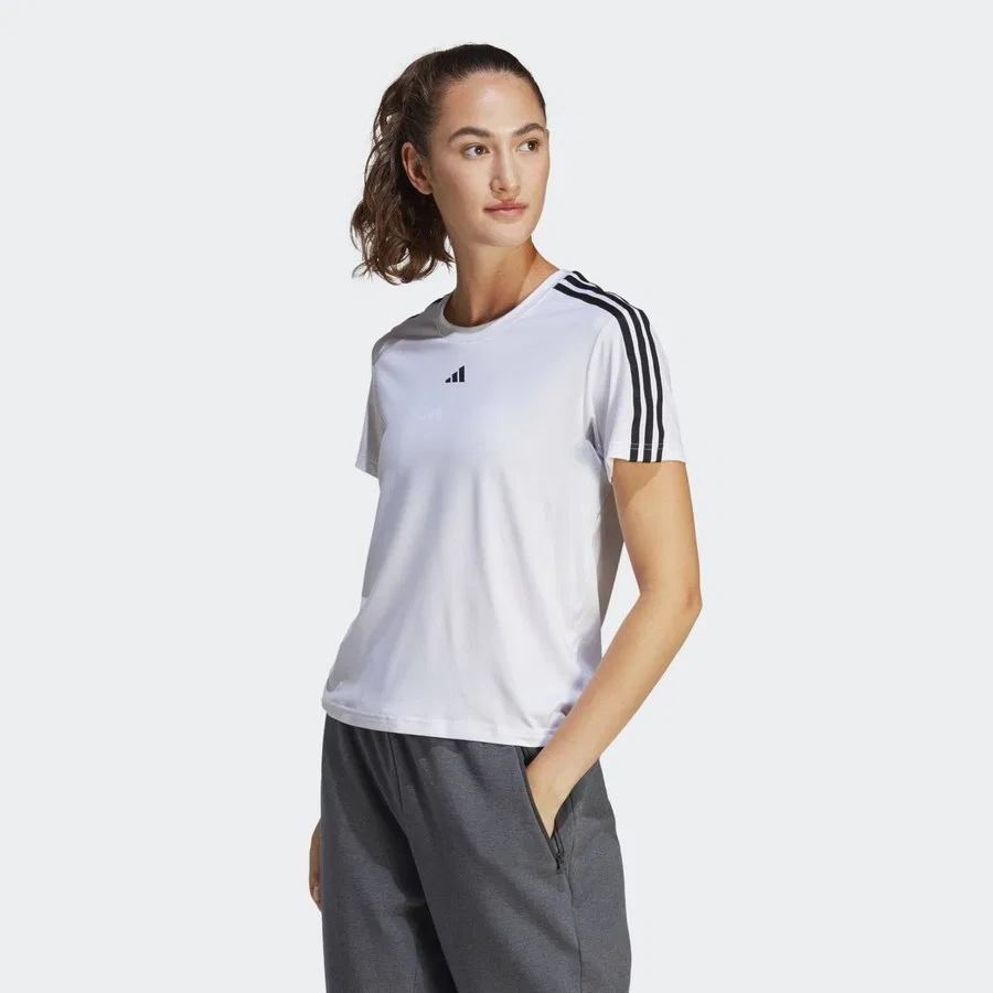 Женская футболка с коротким рукавом AEROREADY Train Essentials 3-Stripes Tee adidas, Бело-черный