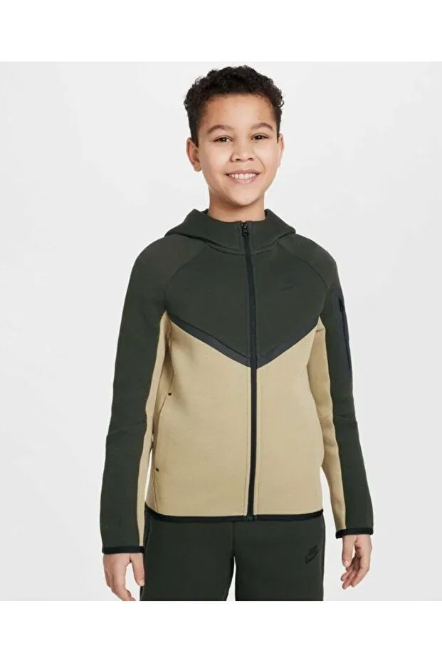 Детское худи с принтом для девочек Tech Fleece Nike, Khaki Beige