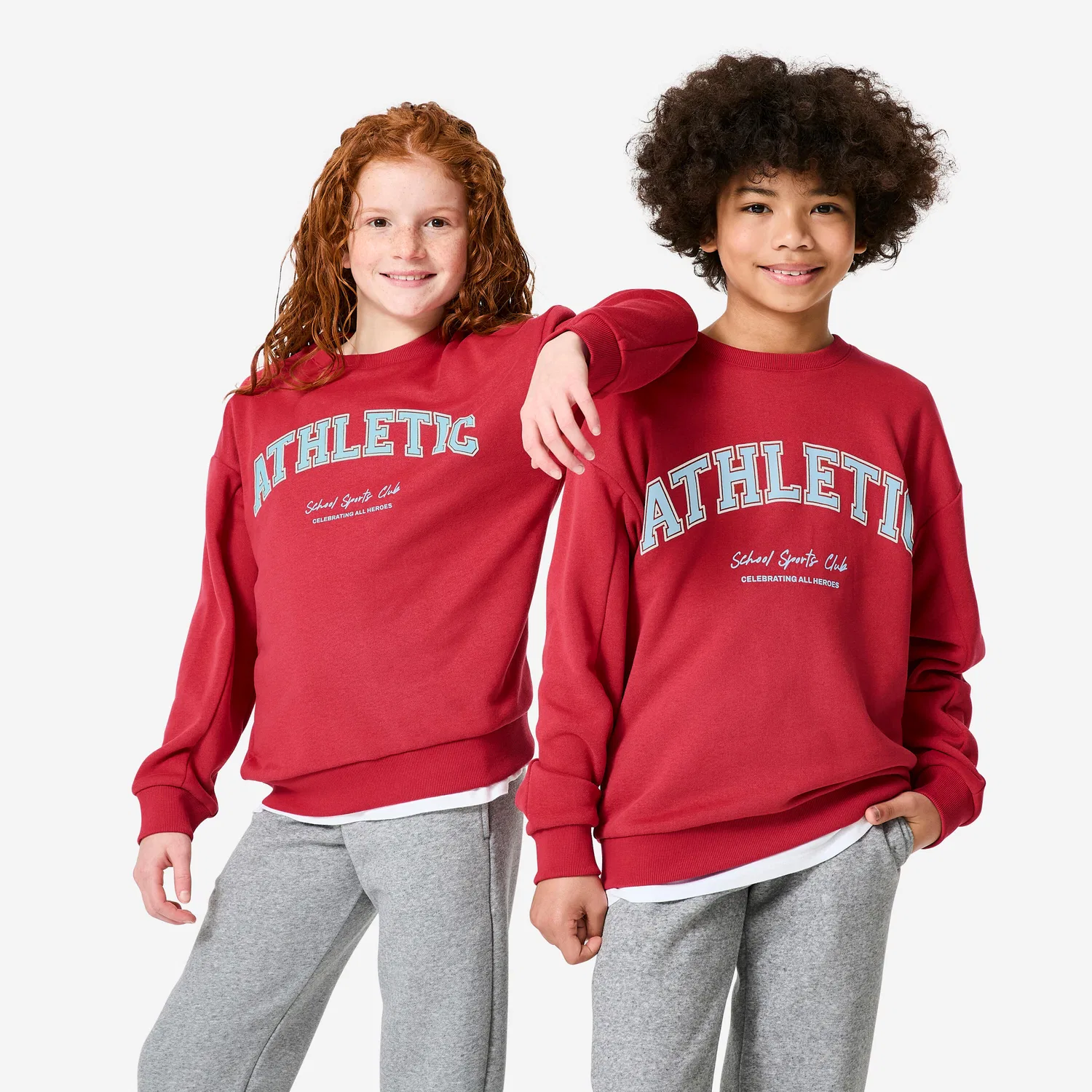 Детский свитшот с принтом Sweatshirt Kinder Rundhals Molton warm - bedruckt rot Decathlon, Rubinrot