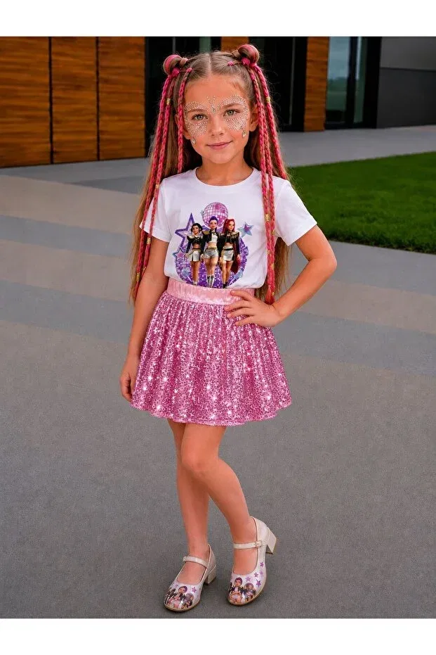 Детская футболка для девочек с принтом Kpop Printed Girls T-Shirt Mira Zoey Rumi Demon Slayers Huntrix Bemora Kids, Multicolor — фото 3