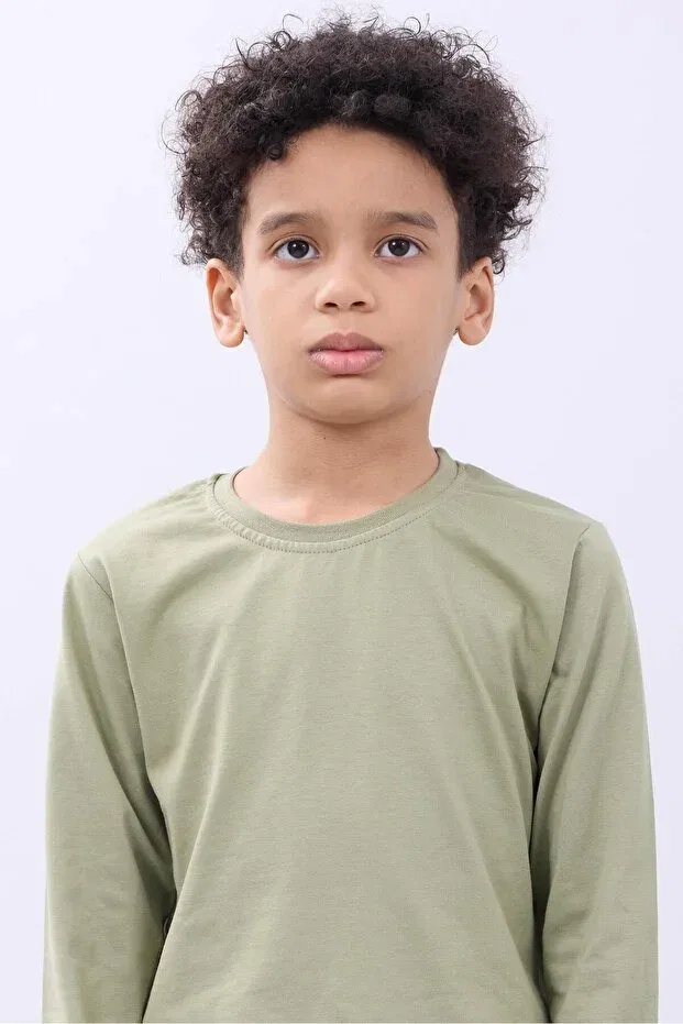 Детская футболка с длинным рукавом хлопковая Basics Perendi, Khaki — фото 4