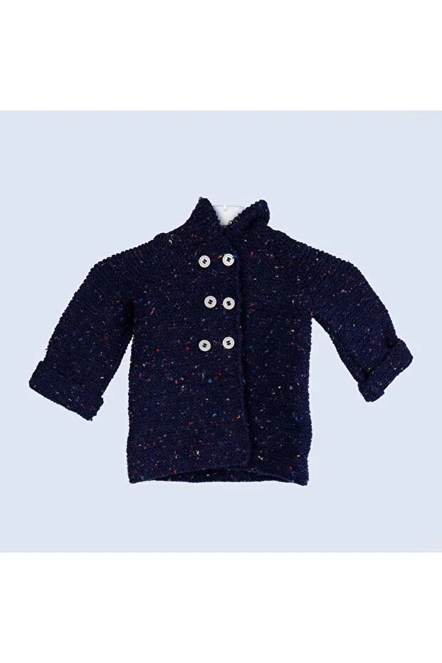 Детский кардиган для мальчиков с капюшоном Hand Knitted Hooded Navy Blue Boy Cardigan Evitle, Navy Blue — фото 2