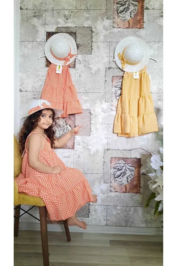 Детское платье для девочек с принтом Orange Bow Dress With Poti Hat Ant, Red