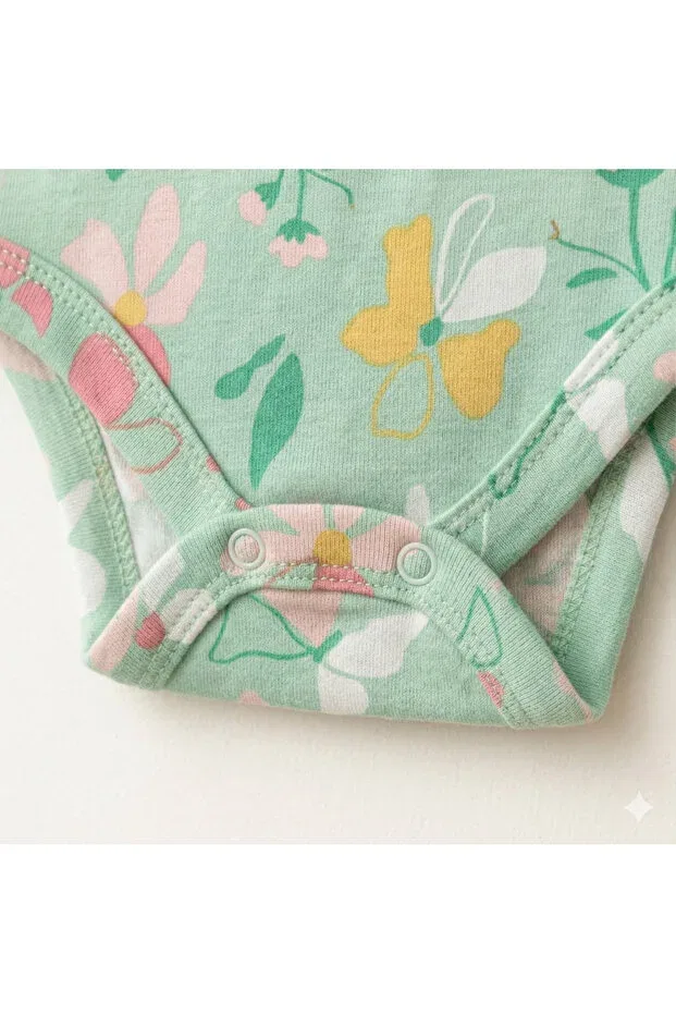 Детское боди для девочек с цветочным принтом For My Baby, Water Green — фото 3