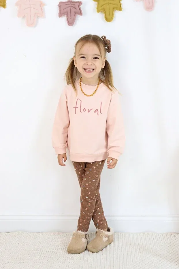 Детский комплект для девочек с цветочной вышивкой Harika Kids, Light Pink — фото 3