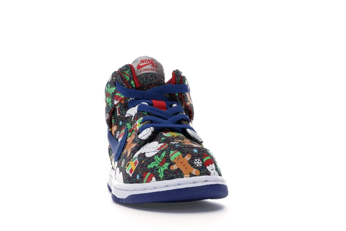 Детские кроссовки для мальчиков с принтом Nike SB Dunk High Concepts Ugly Christmas Sweater Nike, Blue Ribbon/Blue Ribbon-Atom Red — фото 2