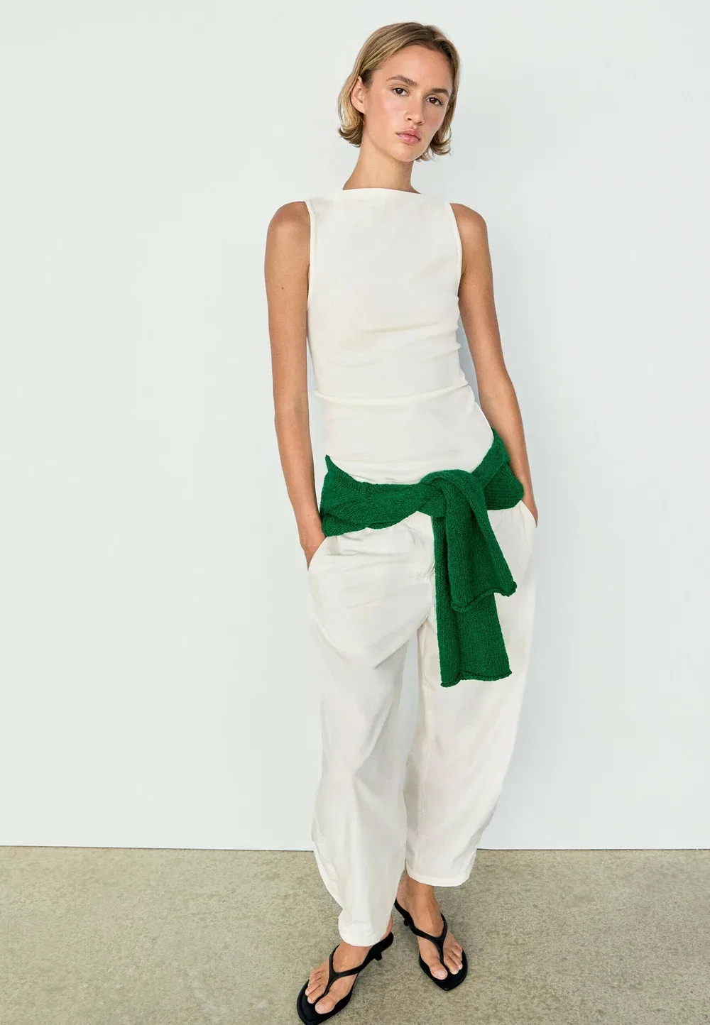 Футболка с прямым вырезом из 100% хлопка Massimo Dutti, White — фото 2