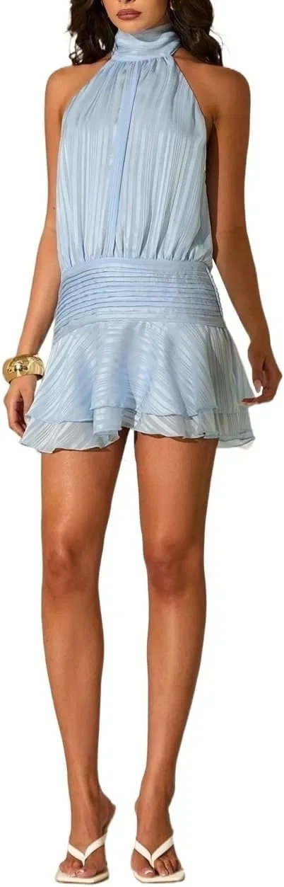 Женское мини-платье на запах без спинки, Mint Blue