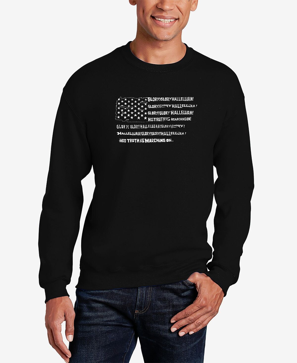 

Мужская толстовка с круглым вырезом glory hallelujah flag word art LA Pop Art, черный