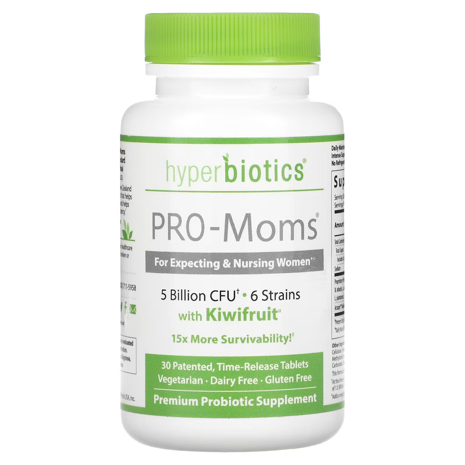 

Hyperbiotics, PRO-Moms, с киви, 5 млрд КОЕ, 30 таблеток медленного высвобождения