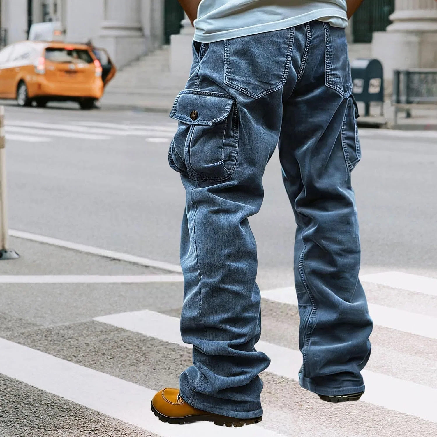 Мужские casual брюки-карго из вельвета, Vintage, голубой — фото 4