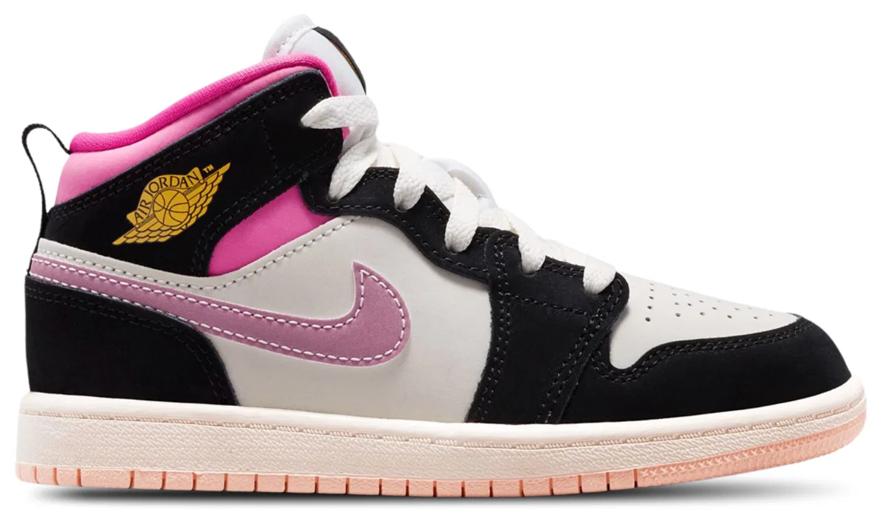 Детские кроссовки для девочек AJ 1 Mid SE Jordan, цвет Pink/Black/Gold