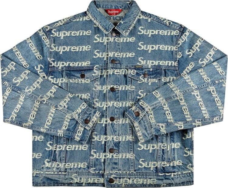 

Куртка Supreme Frayed Logos Denim Trucker Jacket Blue, синий