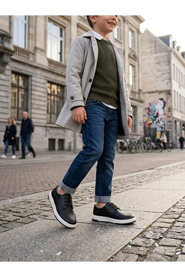 Детские туфли для мальчиков на плоском ходу со шнуровкой Basics Dml Giyim, Black
