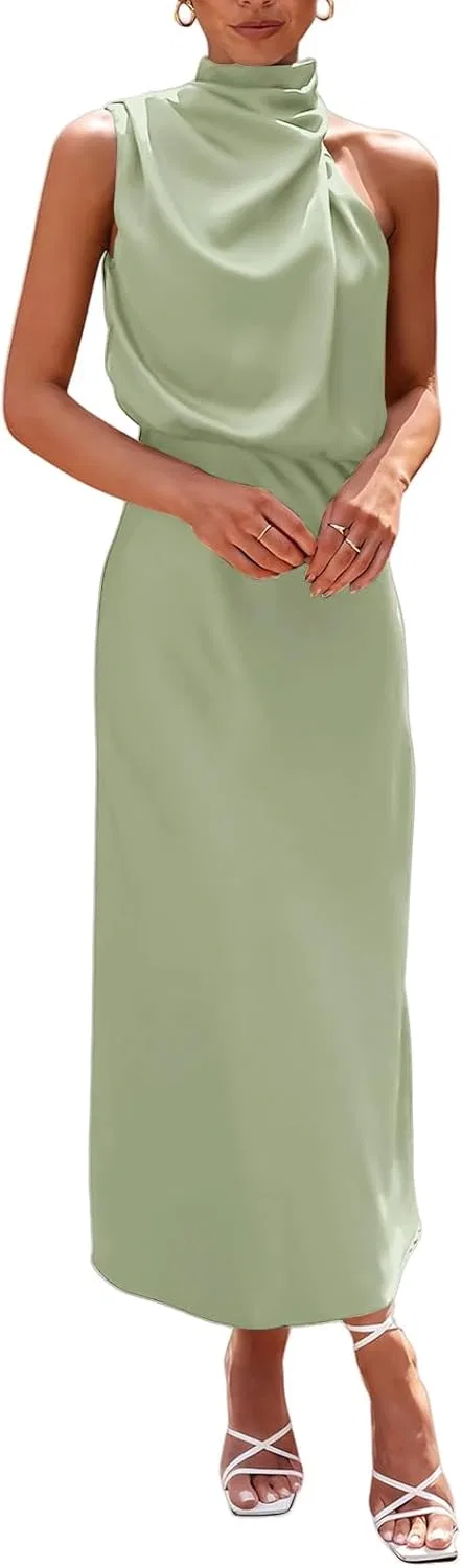 Женское сатиновое платье макси с запахом Satin Dress, Light Green