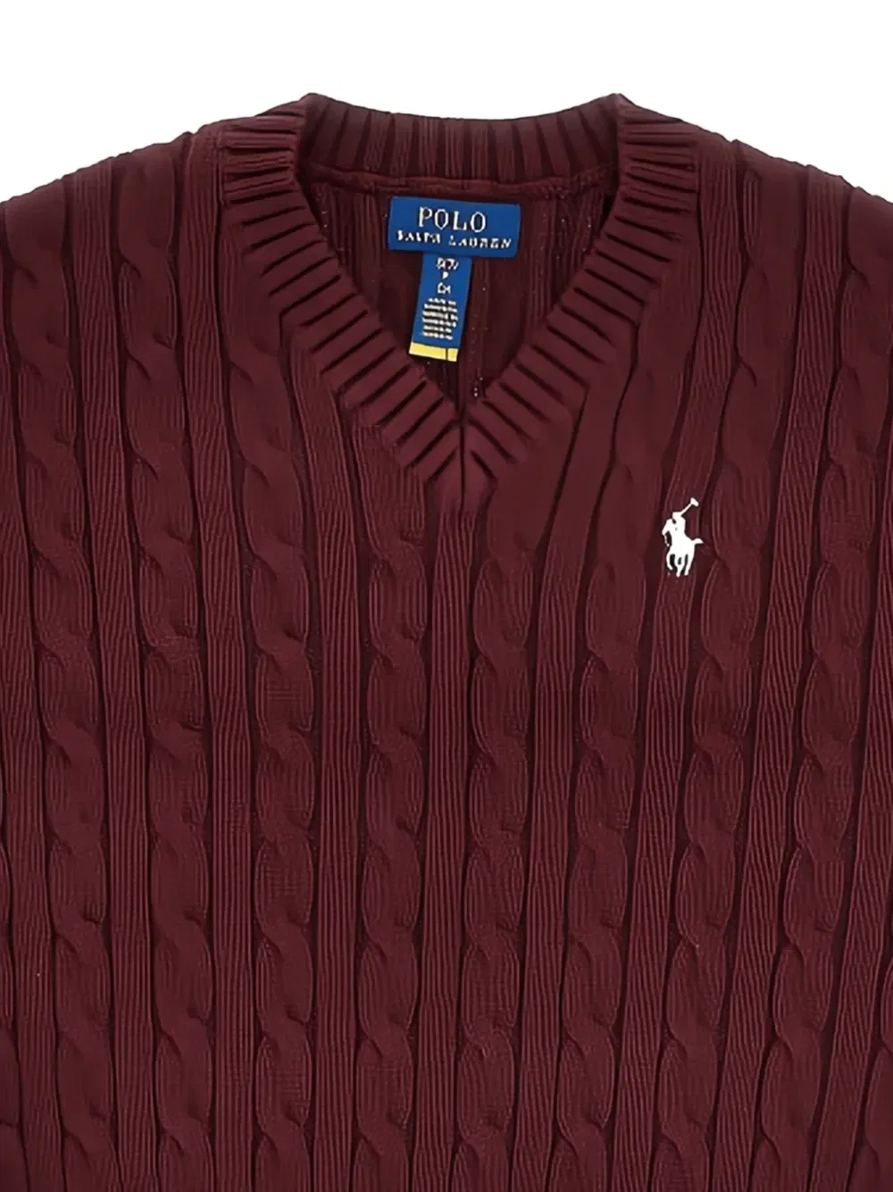 Хлопковый джемпер с V-образным вырезом и узором из кос POLO RALPH LAUREN KIDS, красный — фото 2