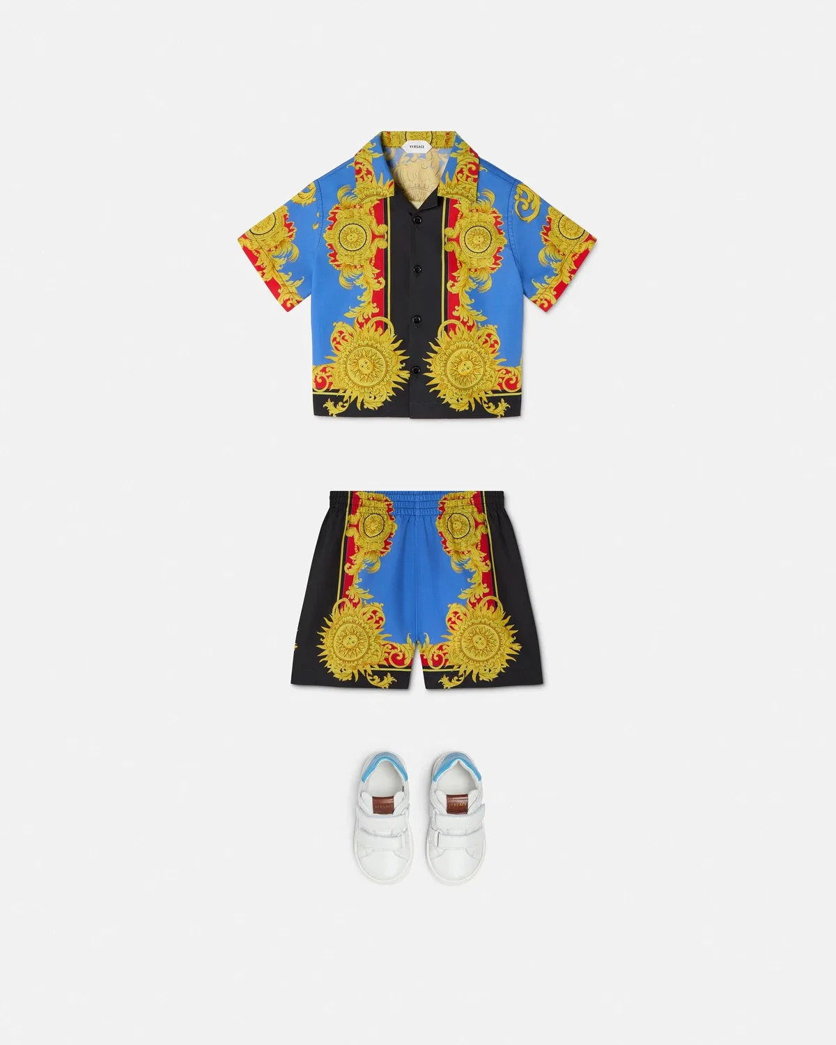 Рубашка из поплина с принтом для малышей VERSACE, синий — фото 2
