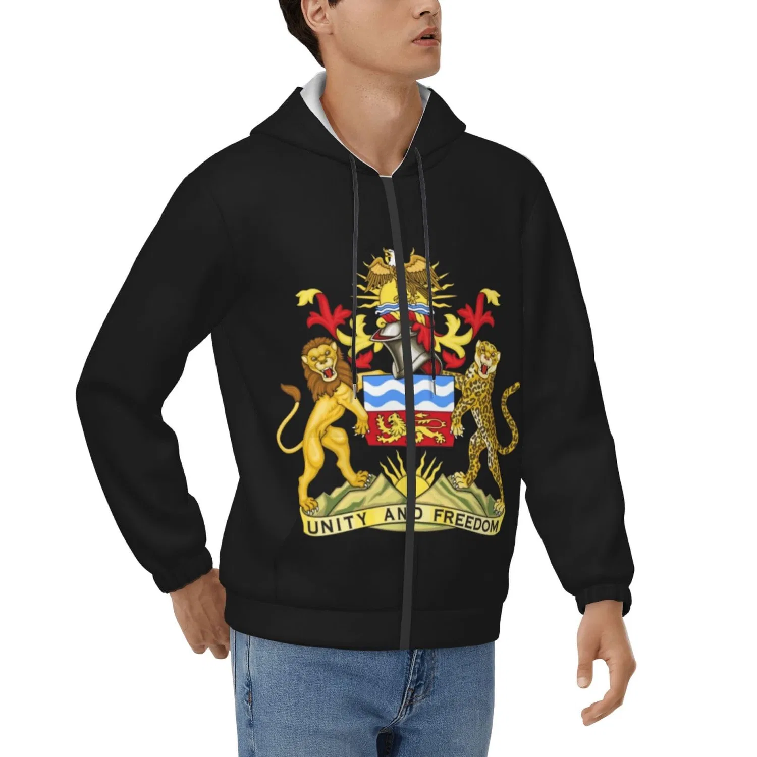Мужская худи с капюшоном на молнии с эмблемой Malawi Republic, Classic UK Style, As Shown — фото 2