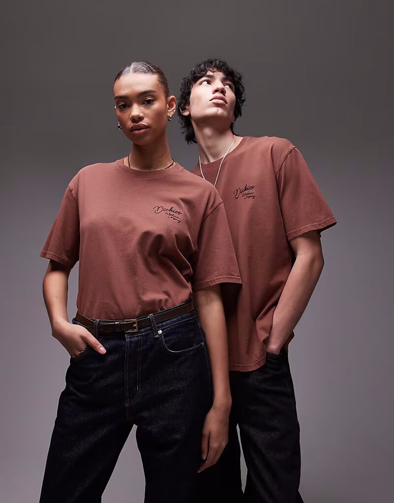 

Футболка Dickies Western с маленьким логотипом в тональную веревку цвета капучино-коричневого цвета