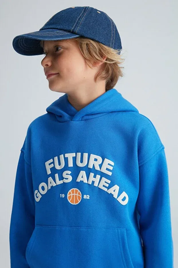 Детский спортивный костюм для мальчиков с принтом Dillion boy's 3-thread raised front printed hooded elastic leg blue tracksuit set Grimelange, Blue — фото 3