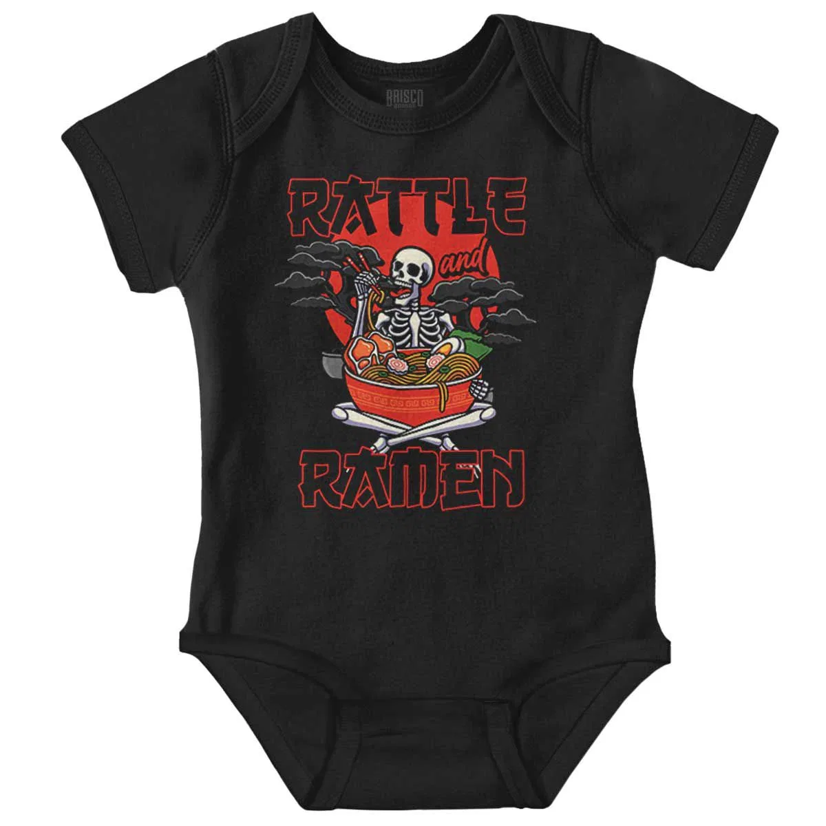 Детское боди с коротким рукавом с принтом Japanese Rattle and Ramen Skeleton Brisco Brands, Black